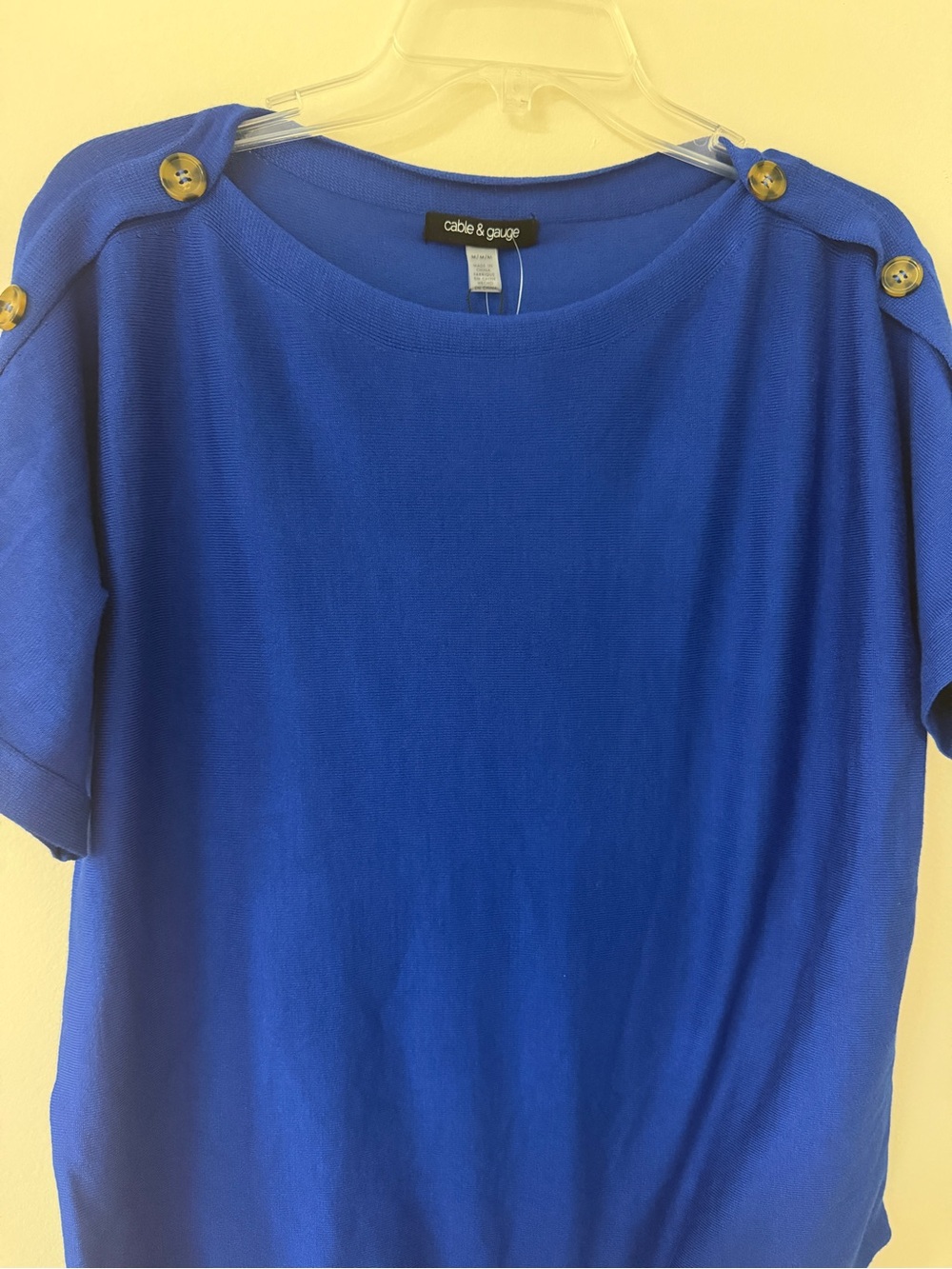 Cable & Gauge Cobalt Blue Short Sleeve Knit Top with Shoulder Buttons